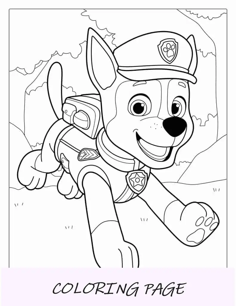 Immagine da colorare di Inseguimento del cane poliziotto per bambini in età prescolare