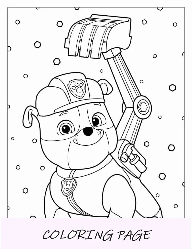Pagina da colorare facile di macerie di Paw Patrol