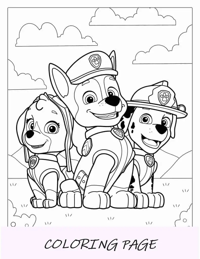 Chase, Skye e Marshall pagina da colorare per bambini