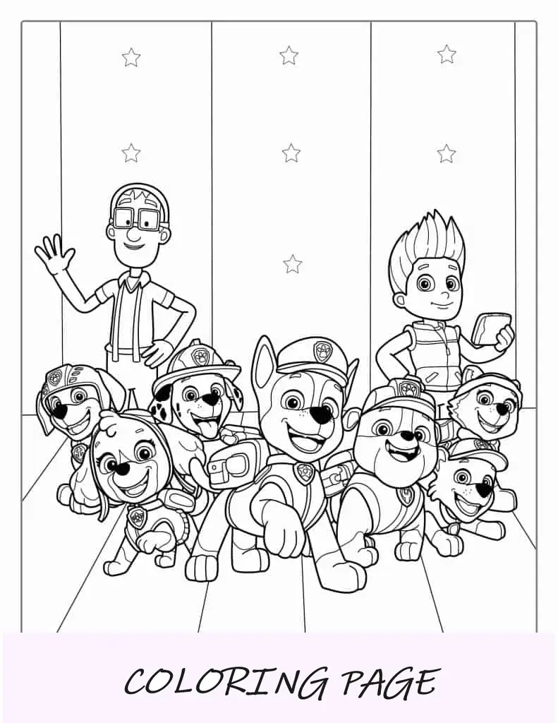 Foglio da colorare degli amici di Paw Patrol