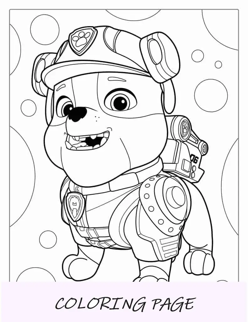 Paw Patrol Rubble Dog foglio da colorare