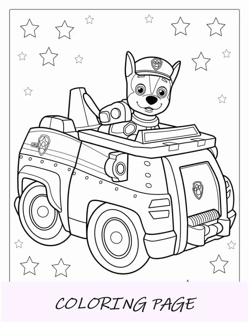 Pagina da colorare di Chase nel camion della polizia