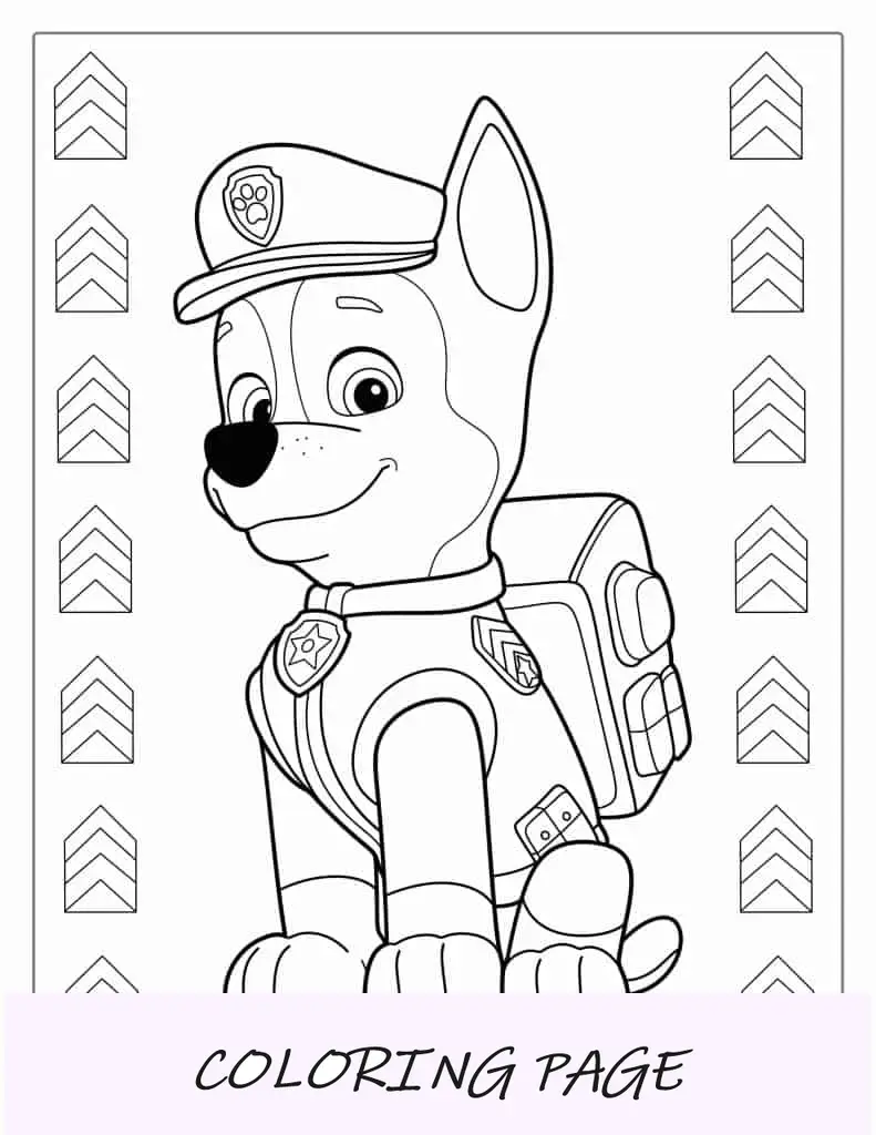 Semplice pagina da colorare di Inseguimento di cani poliziotto