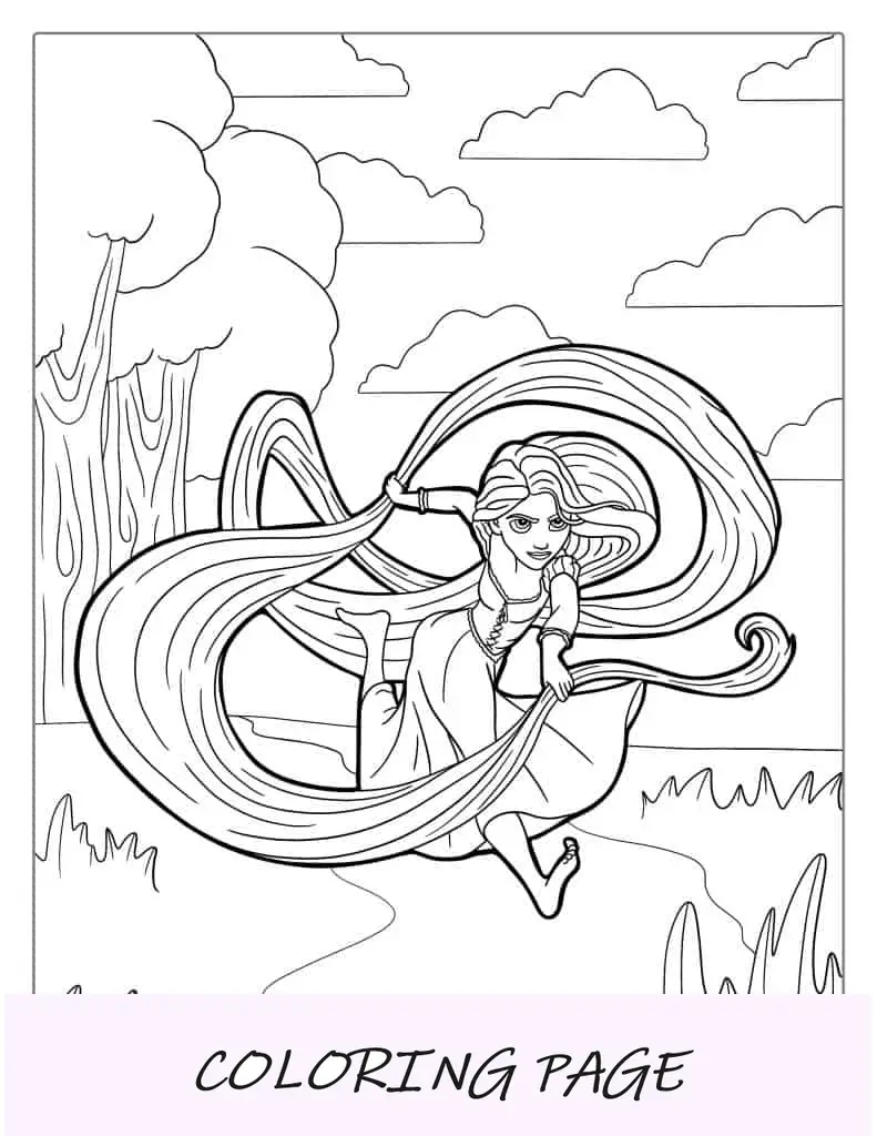 Rapunzel Con El Pelo Largo Para Colorear