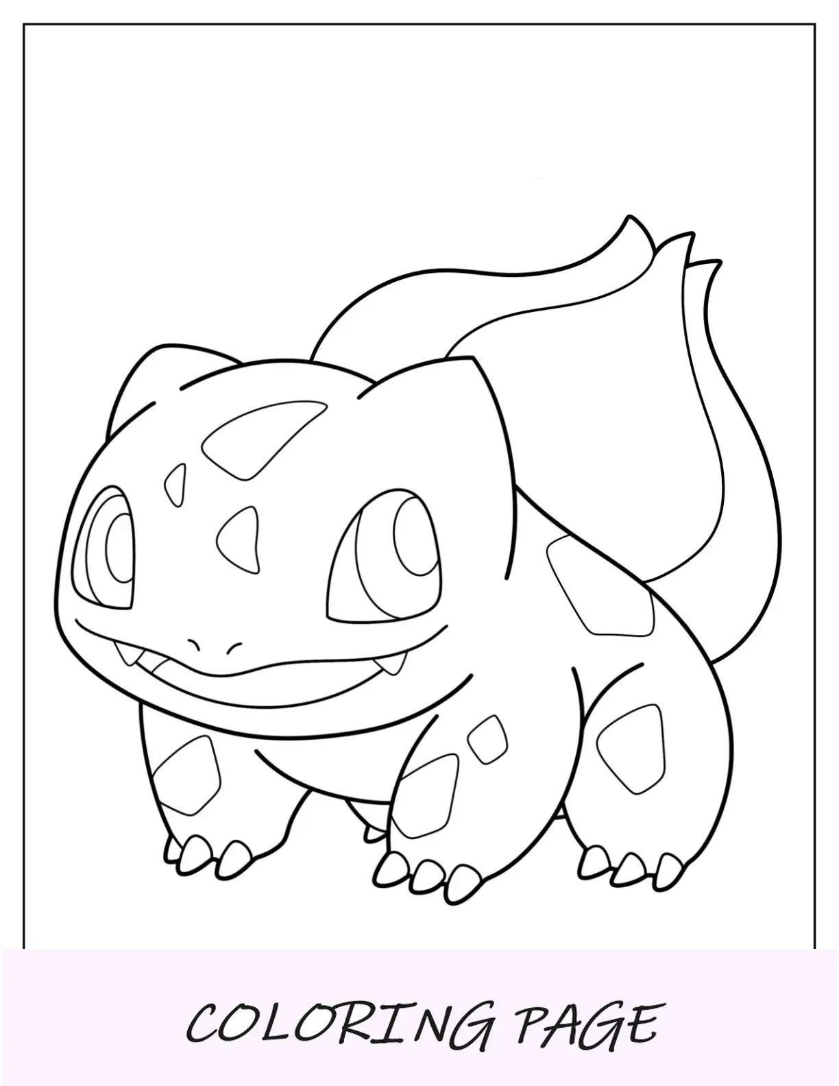 Pagina da colorare Kawaii Bulbasaur per bambini in età prescolare