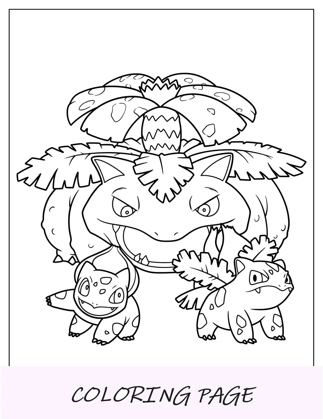 Pagina da colorare di Bulbasaur con Ivysaur e Venusaur Evolution