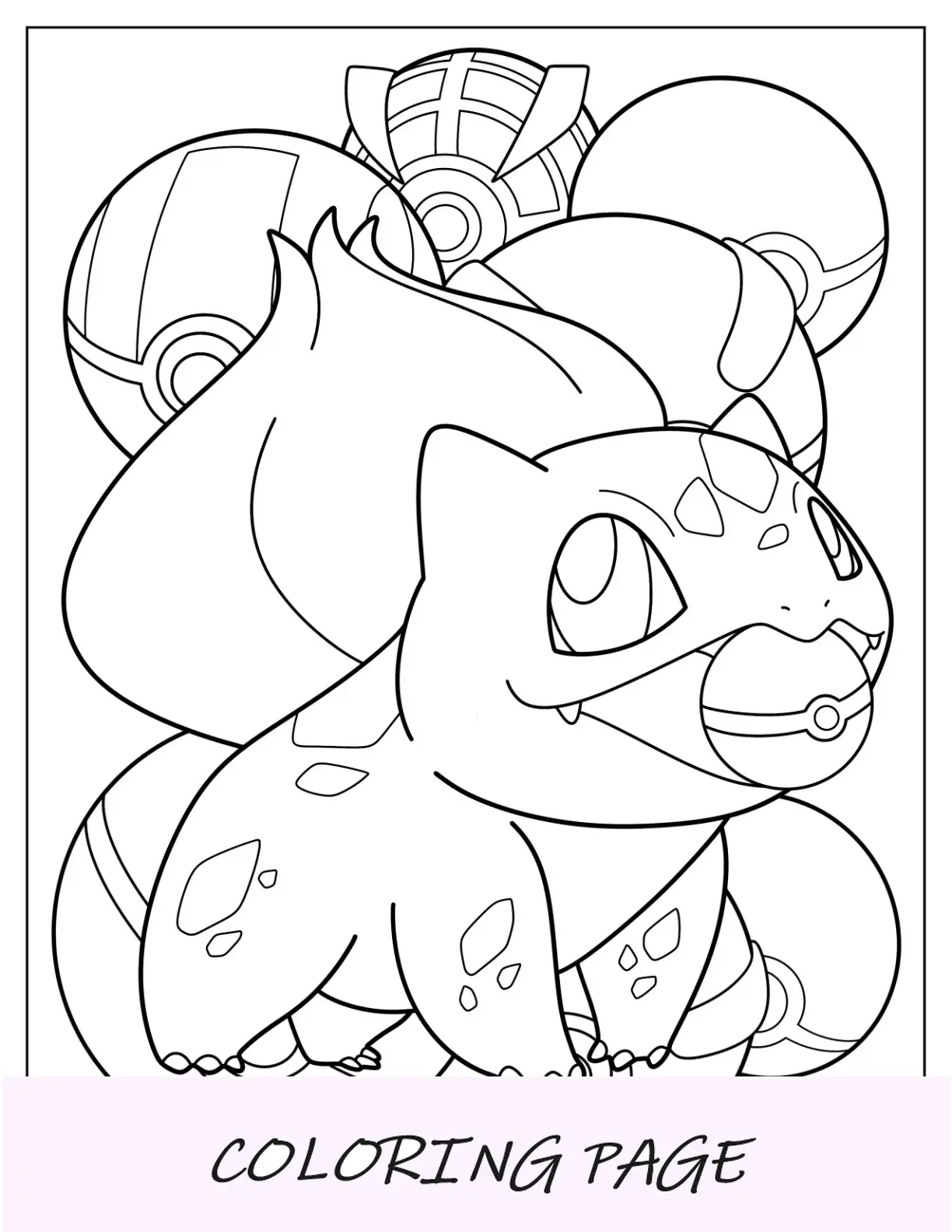 Pagina da colorare di Bulbasaur con Pokeball
