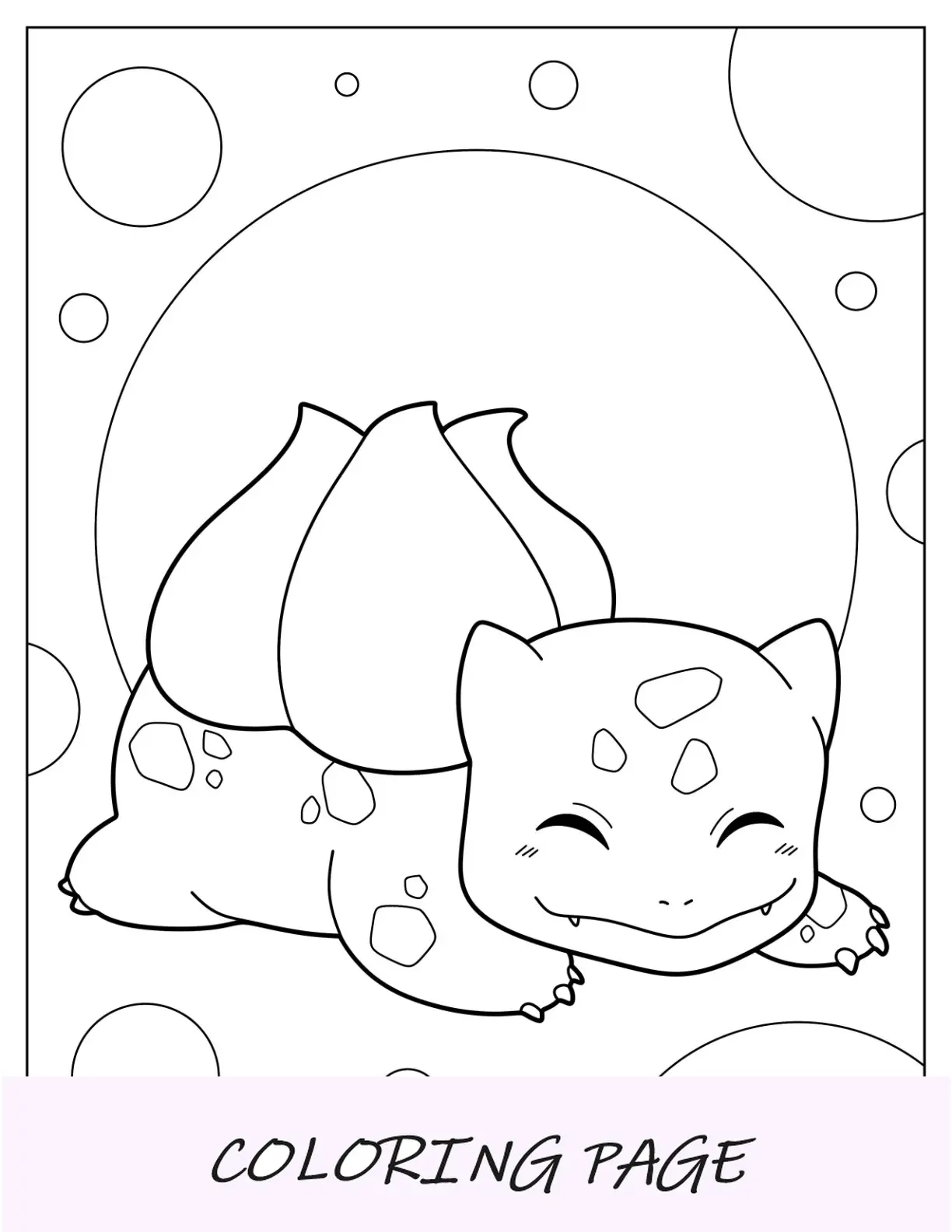 Pagina da colorare di Kawaii Bulbasaur addormentato