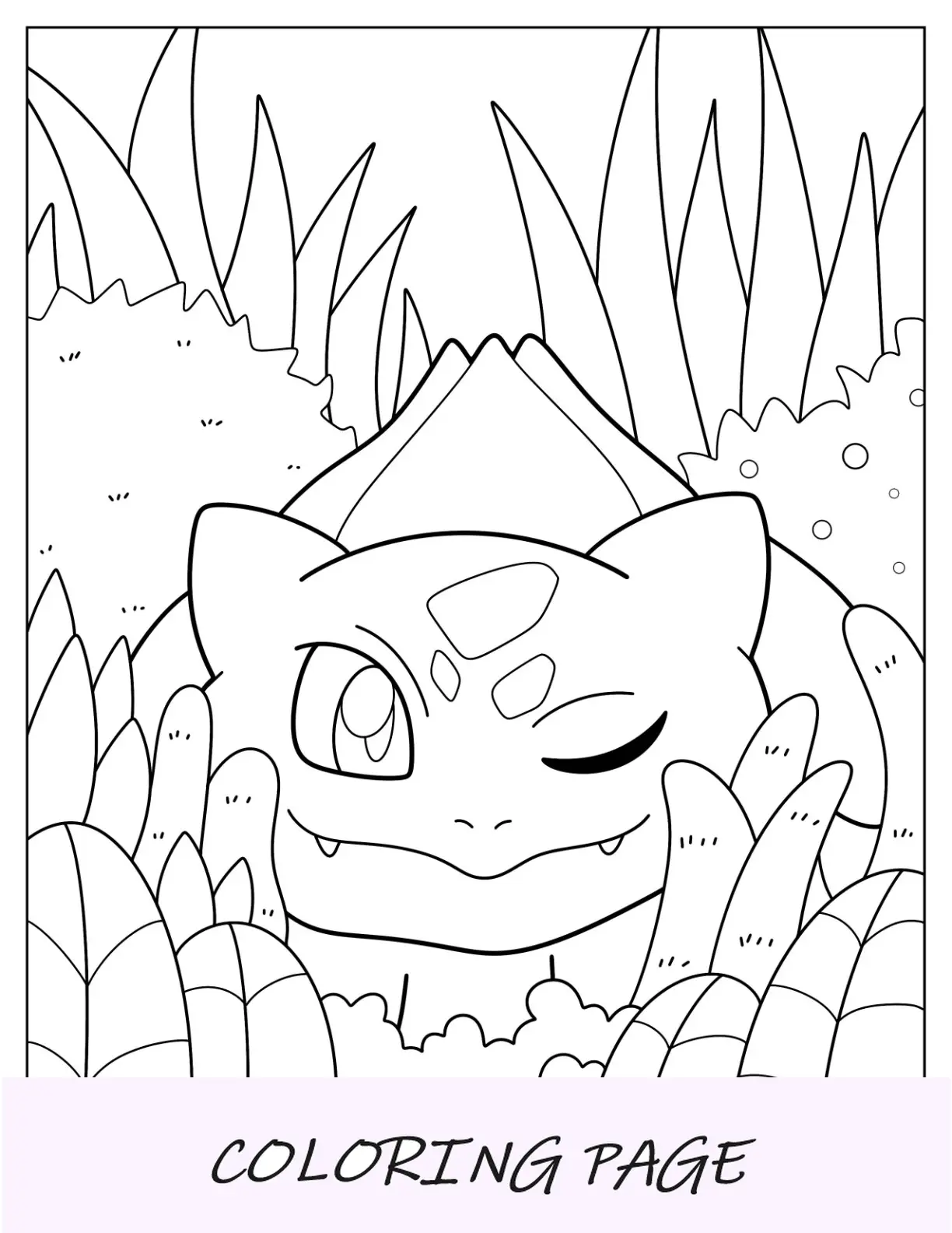 Pagina da colorare facile di Bulbasaur che fa l'occhiolino per bambini