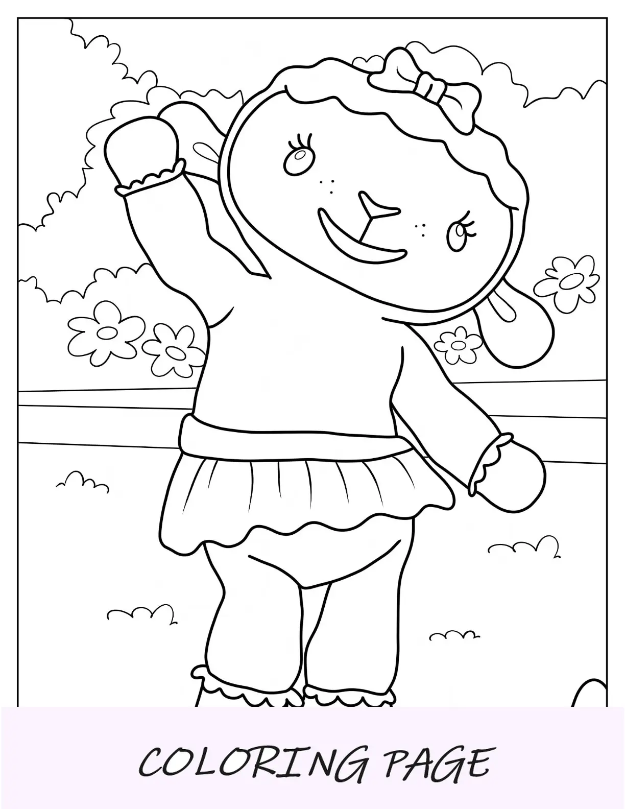 Doc McStuffins Malvorlage mit dem winkenden süßen Lambie für Kinder im Vorschulalter