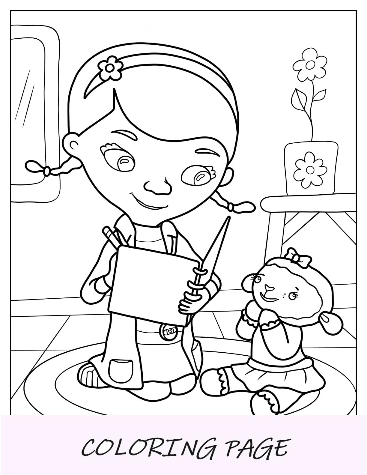 Doc McStuffins Malvorlage von Doc McStuffins, der ein Rezept für Lambie schreibt