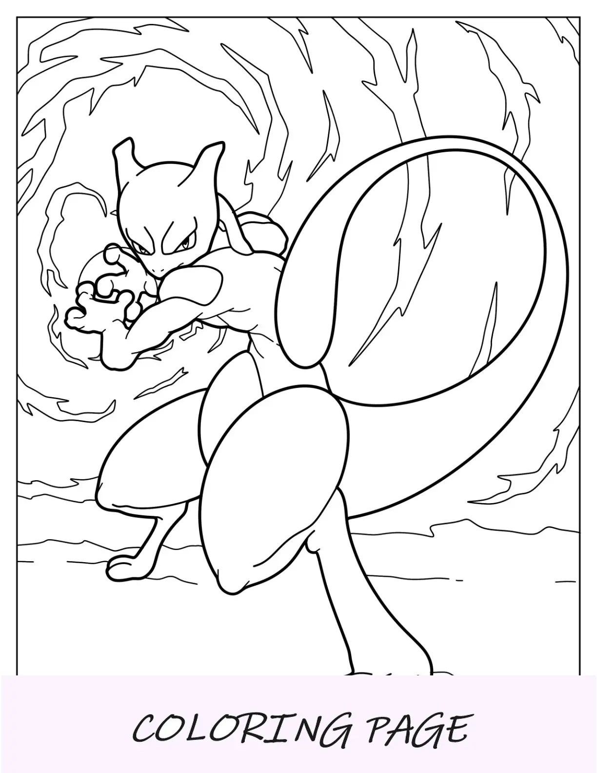 Pagina da colorare di Mewtwo con poster Pokemon Charizard