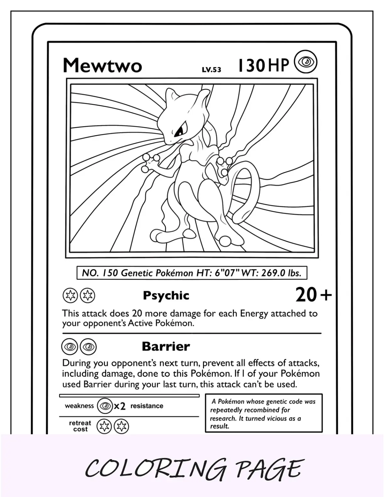 Mega Mewtwo e pagina da colorare