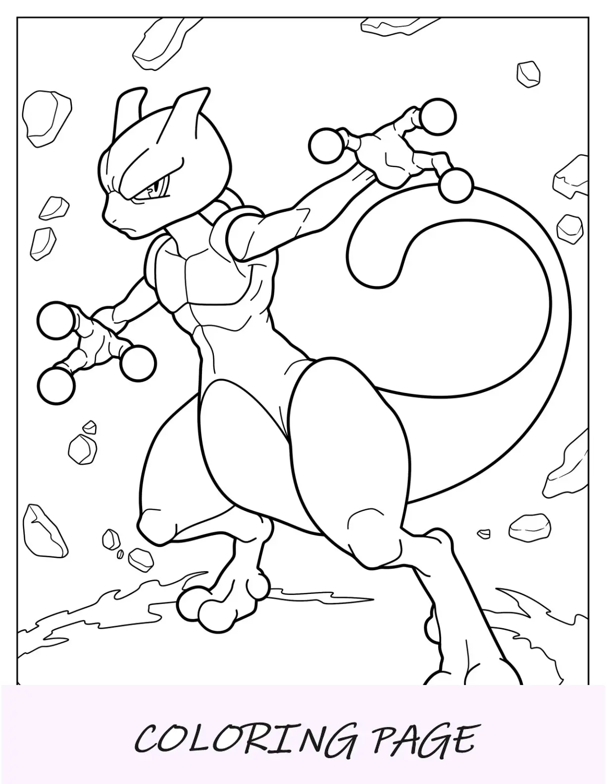 Pagina da colorare dettagliata di Mega Mewtwo brillante