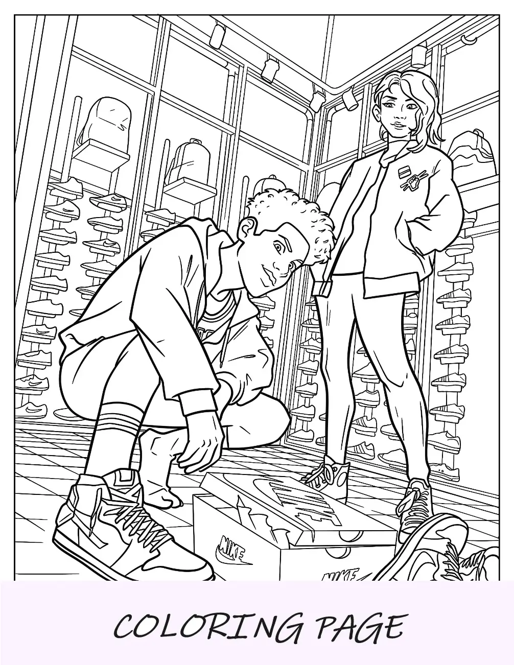 Dibujo para colorear de Miles Morales y Spider-Gwen con Nike
