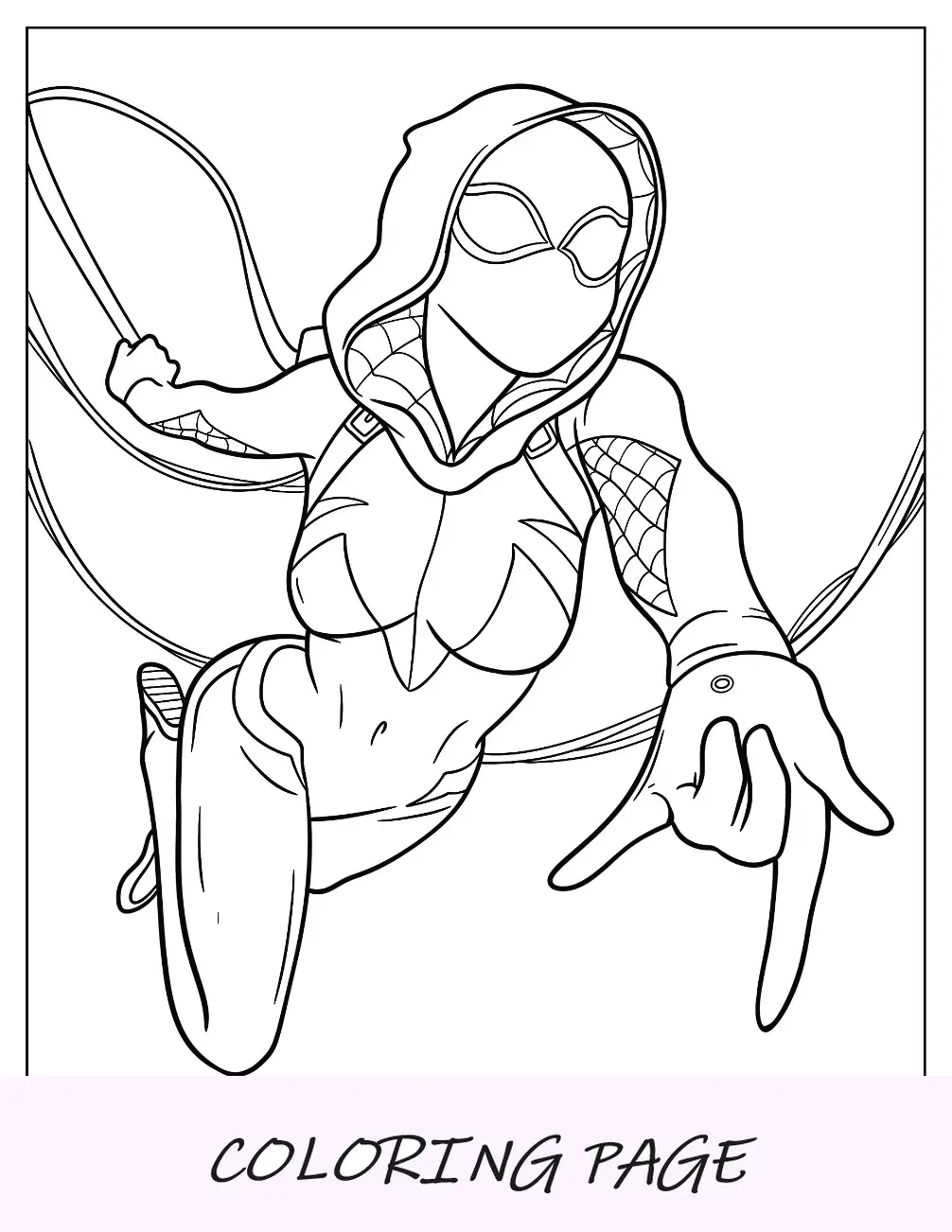 Página para colorear de Spider-Gwen Disparando telarañas para niños