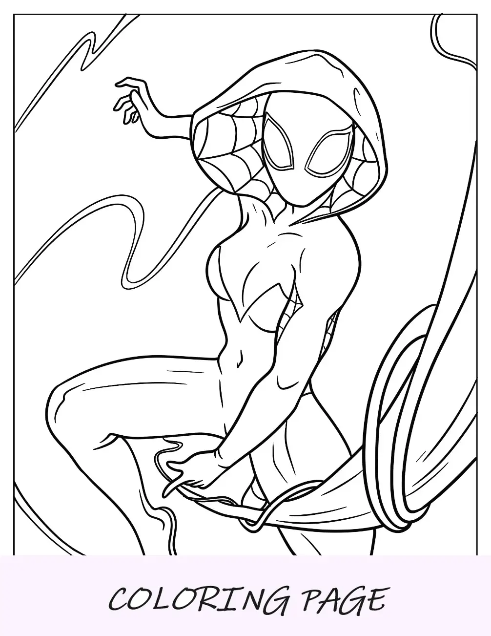 Página para colorear de Spider-Gwen Disparos web