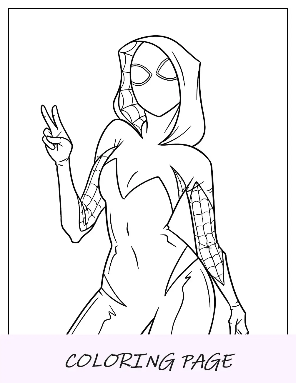 Página sencilla para colorear de Spider-Gwen haciendo el signo de la paz para niños