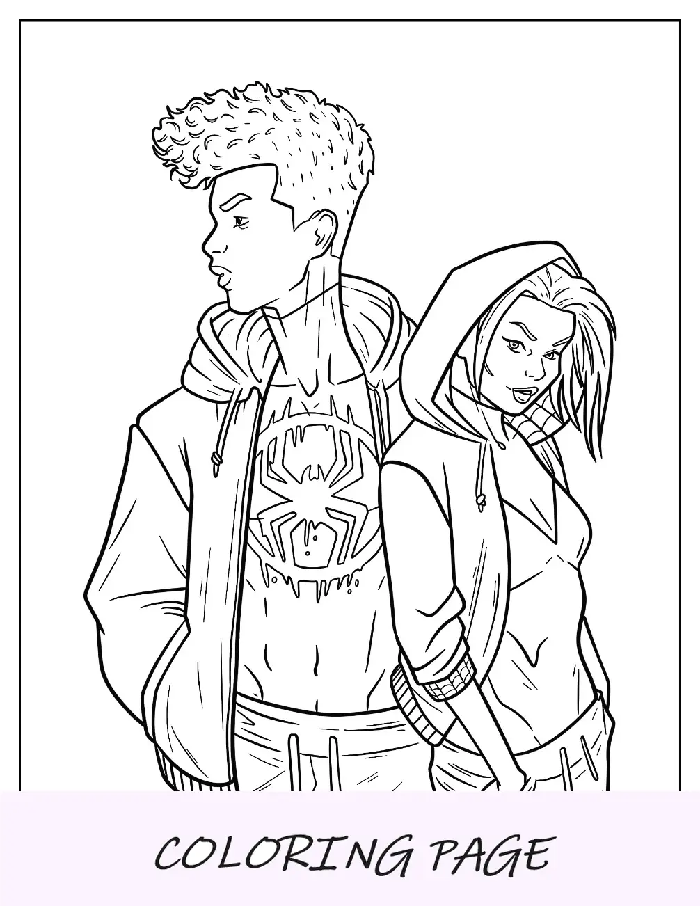 Página para colorear de Punk Miles Morales y Spider-Gwen