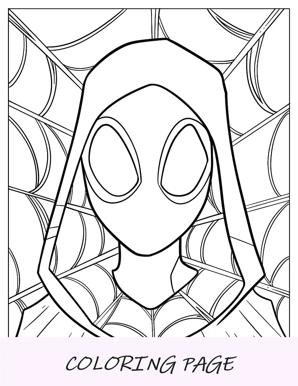 Primer plano de Spider Gwen Página para colorear para niños en edad preescolar