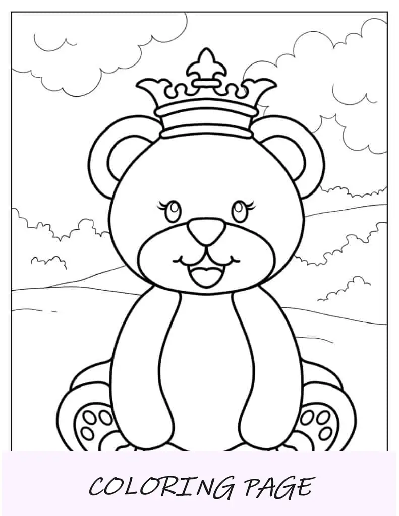 Ursinho de pelúcia usando uma coroa para colorir