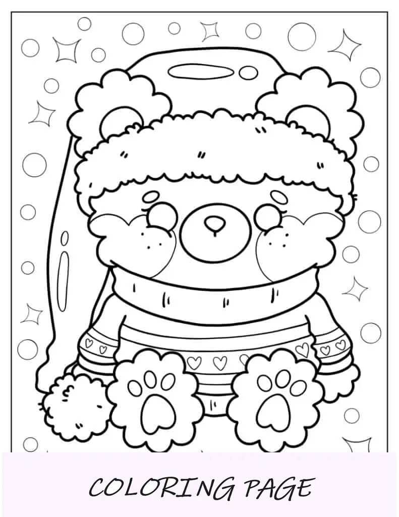 Página para colorir do ursinho de pelúcia Kawaii