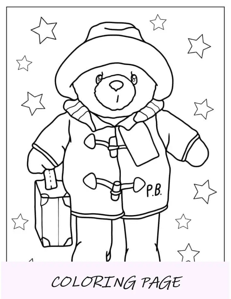 Folha para colorir do ursinho de pelúcia Paddington