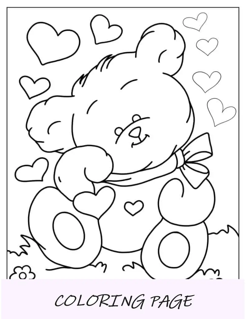Adorável ursinho de pelúcia de desenho animado com corações amorosos