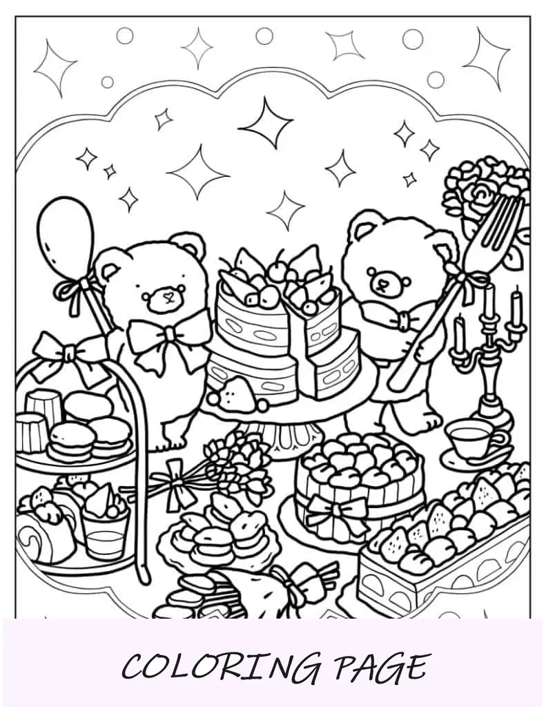 Chá alto detalhado do ursinho de pelúcia Kawaii para colorir