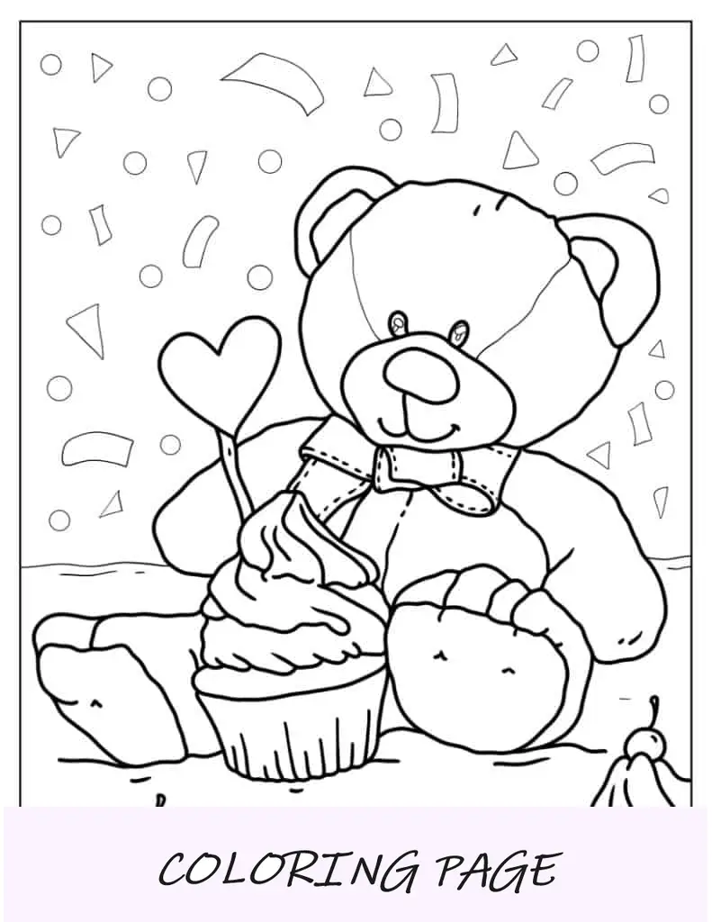 Ursinho de pelúcia com cupcake de aniversário