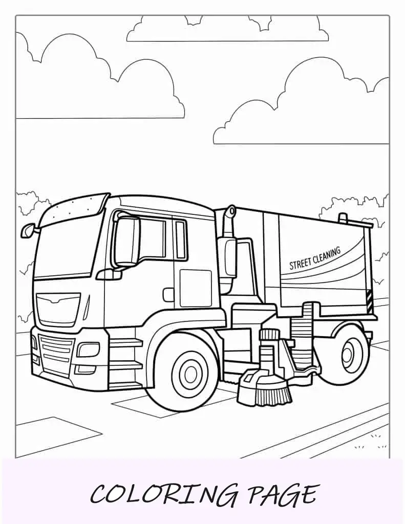 Pagina da colorare del camion dello spazzino