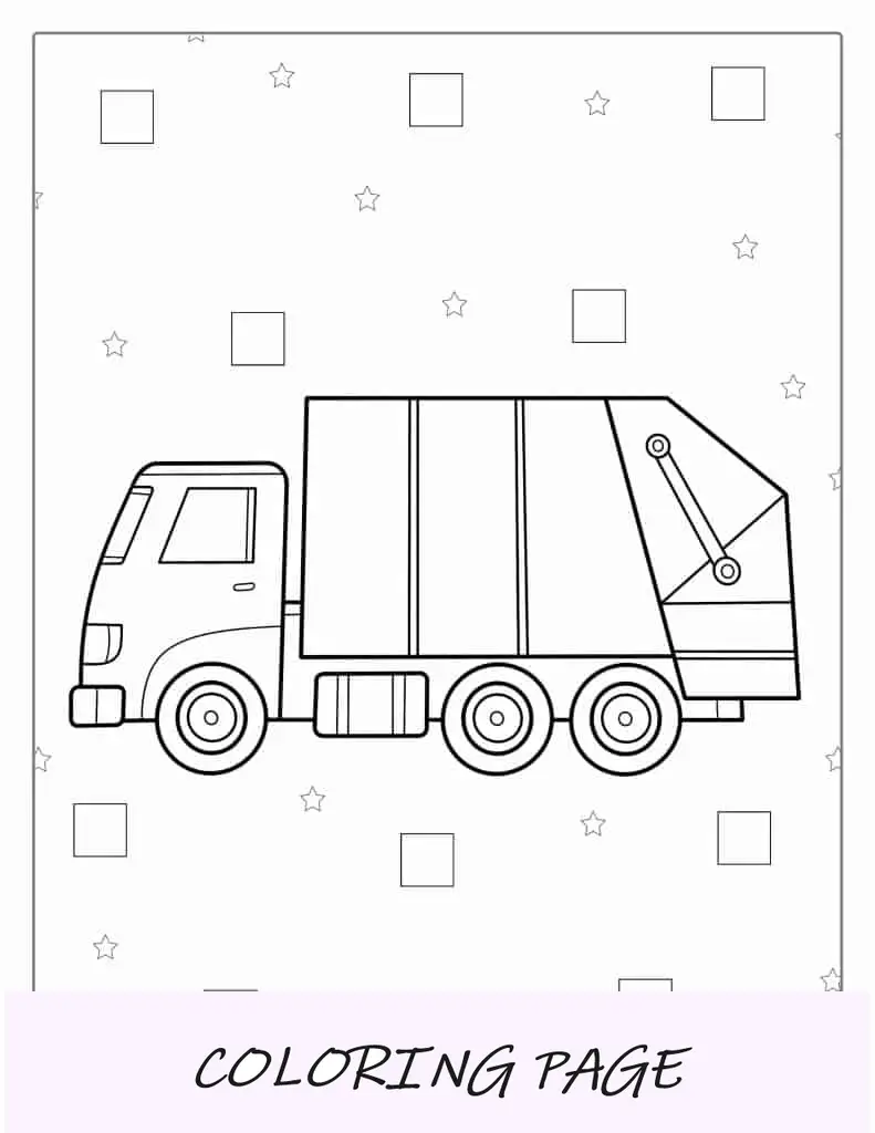 Semplice struttura di un camion della spazzatura da colorare per bambini in età prescolare