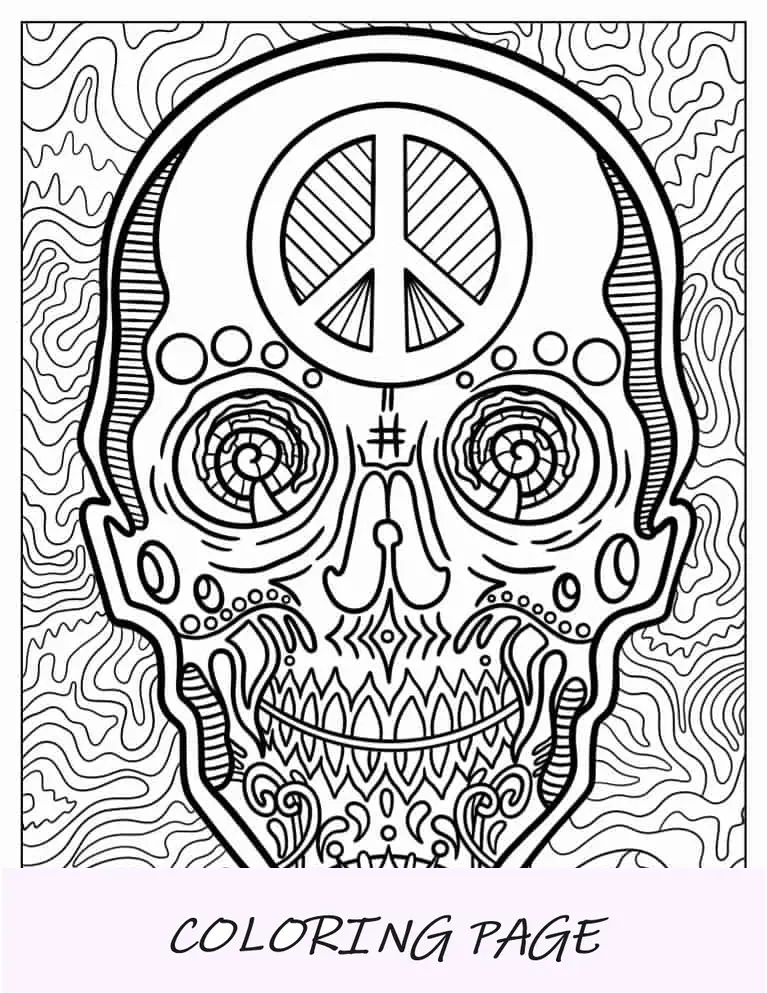 Dibujo De Calavera Surrealista Con Signo De La Paz Para Colorear