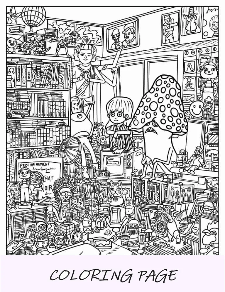 Intrincado dibujo trippy de un dormitorio
