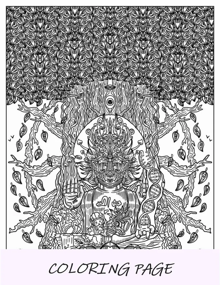Hoja para colorear hippie de Buda trippy