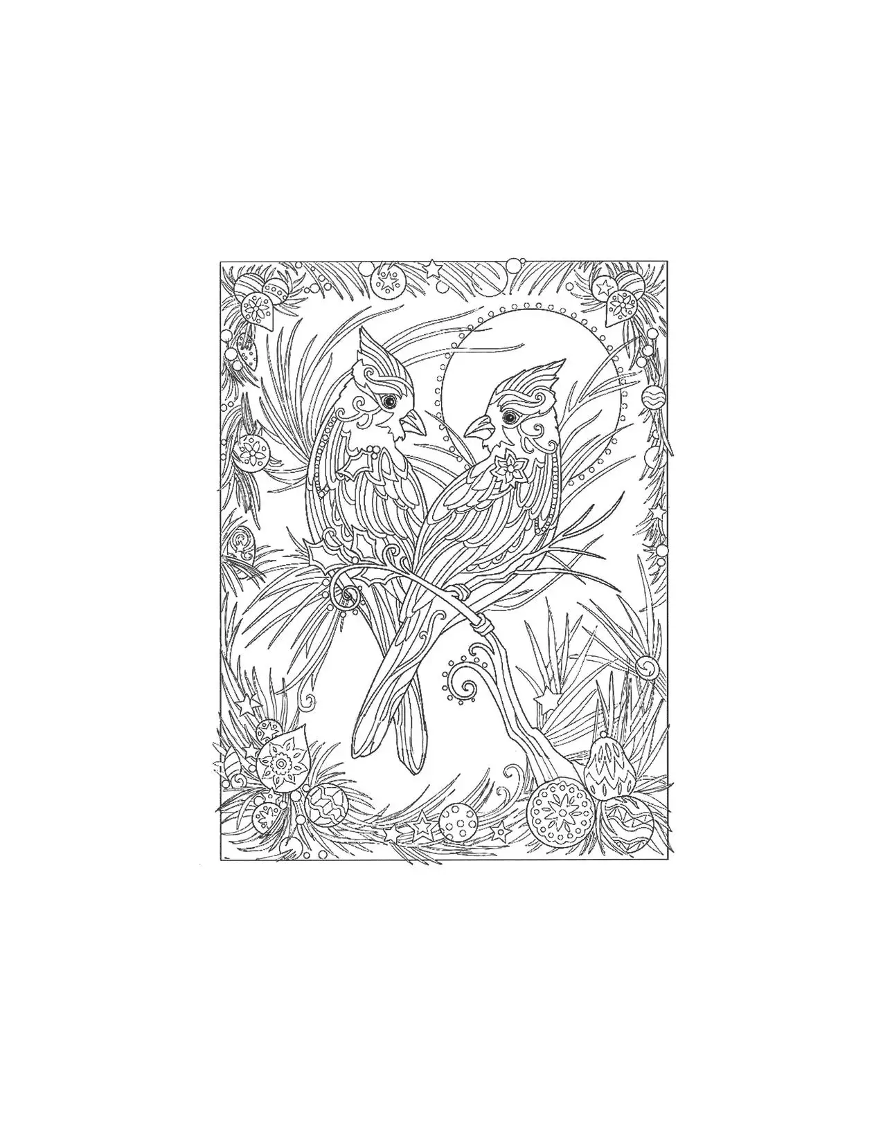 Zen Christmas Cardinals Coloring Page