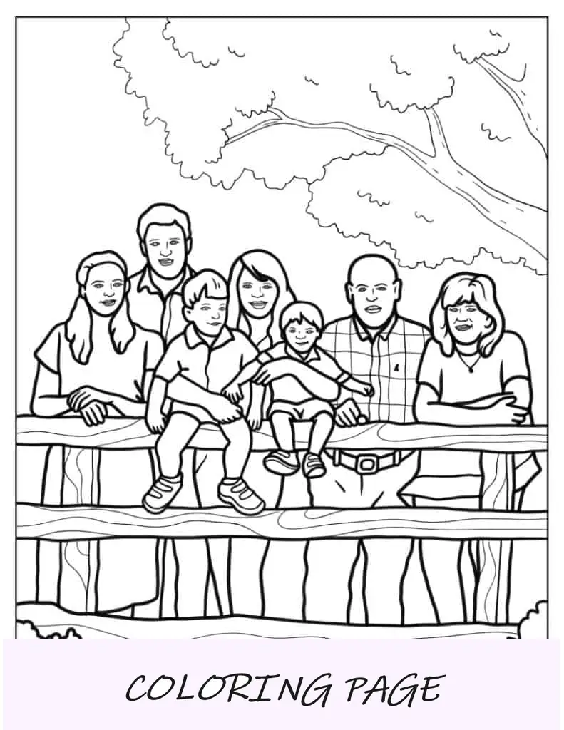 Página para colorir de uma família extensa