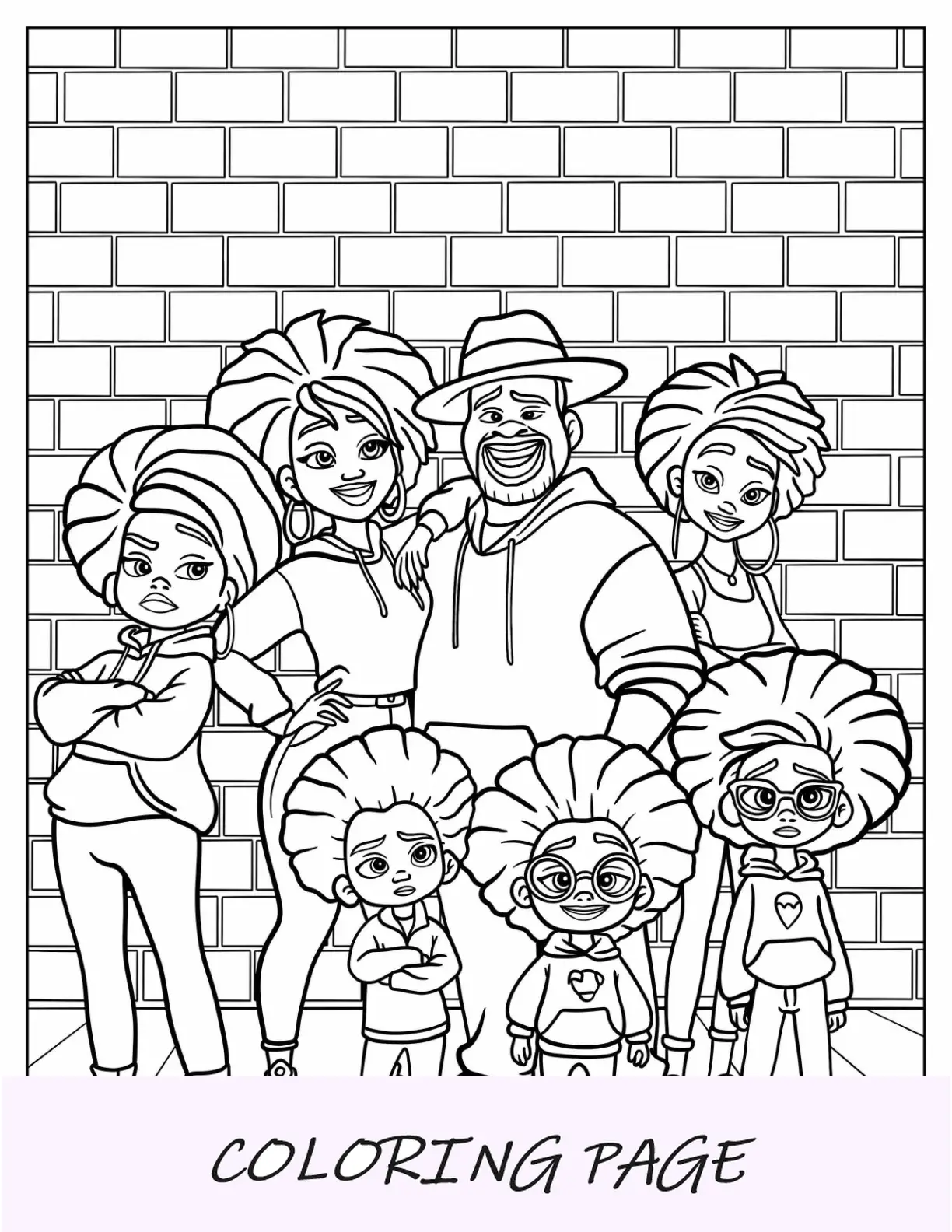 Página para colorir de família preta legal para crianças