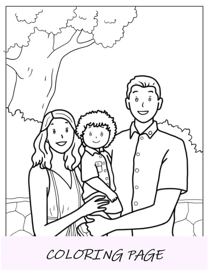 Página para colorir de retrato de família
