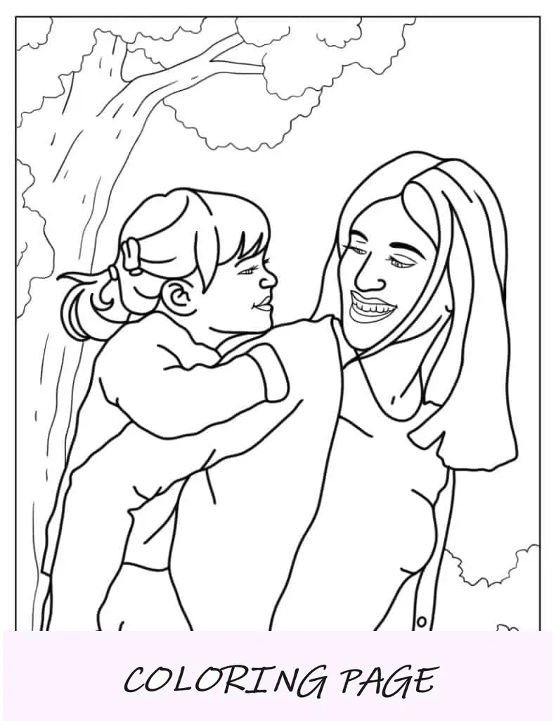 Mãe solteira com filha para colorir