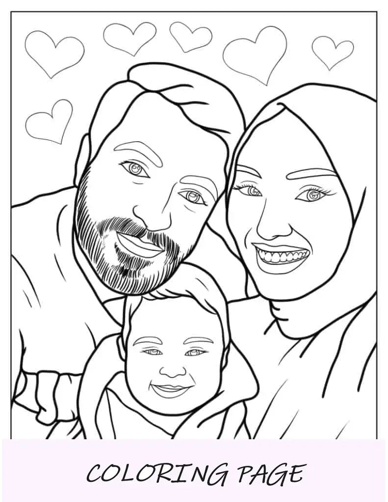 Folha para colorir mãe e pai com filho