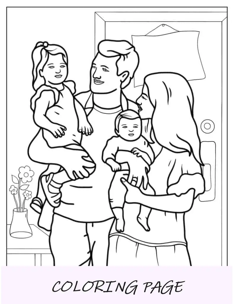 Imagem para colorir de uma família feliz