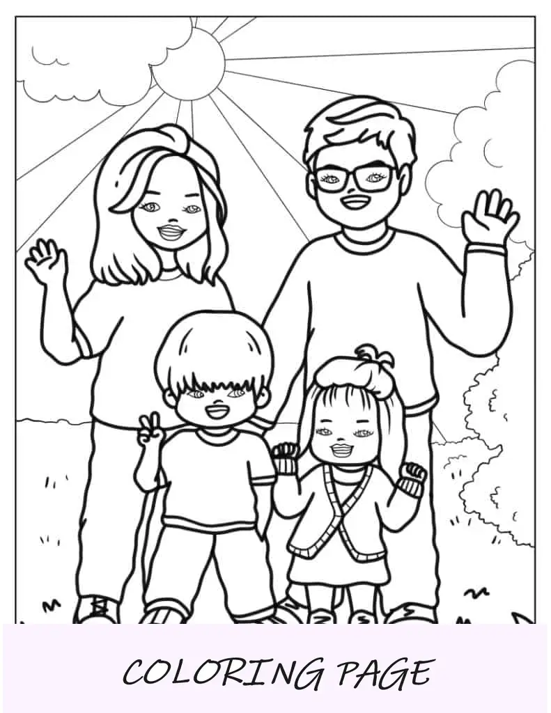 Folha para colorir de família de desenho animado