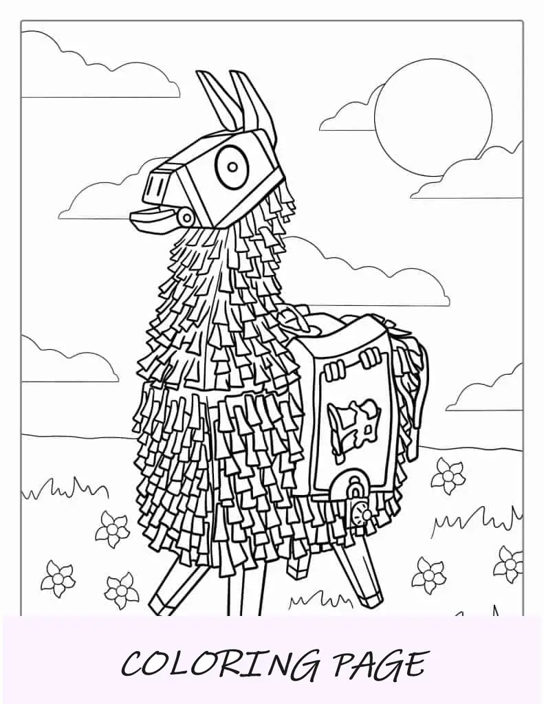 Folha para colorir de lhama Fortnite para crianças
