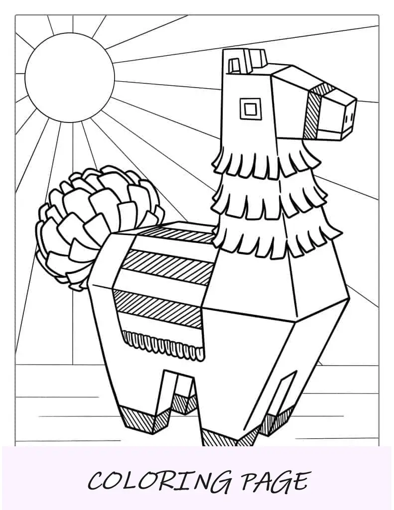 Folha para colorir Lhama Piñata