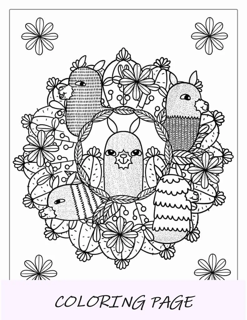Página para colorir de mandala de lhama para adultos