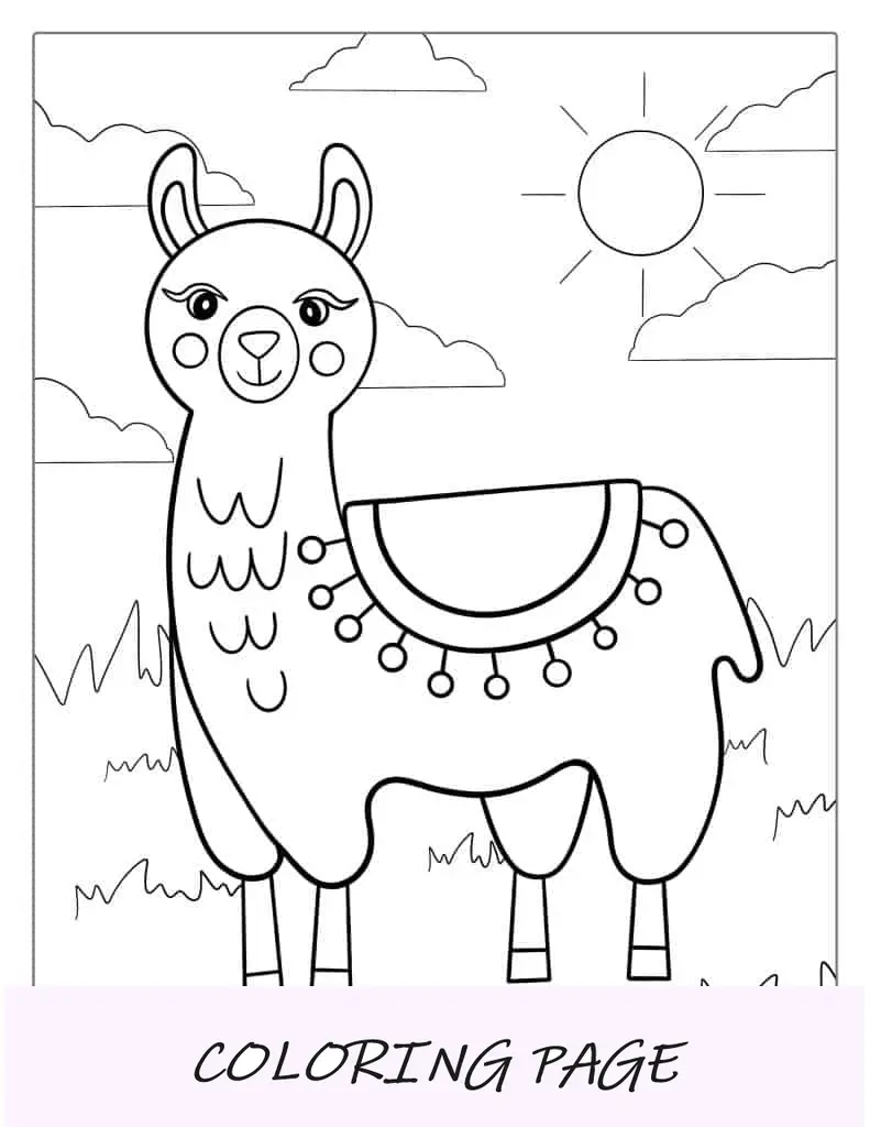 Lhama simples de colorir para crianças