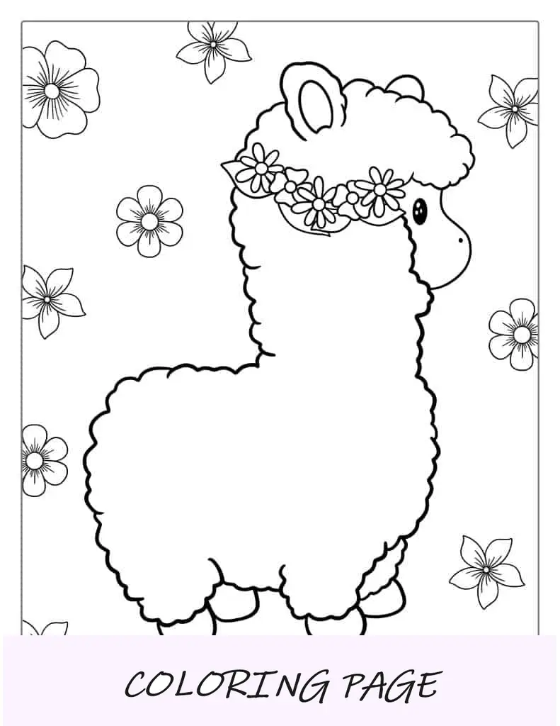 Lhama fácil de colorir para crianças