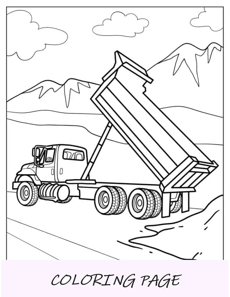Dibujo para colorear de un camión tirando tierra