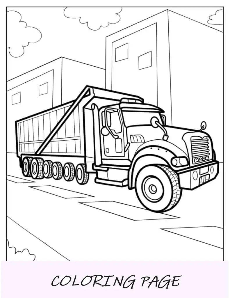 Imagen para colorear de camión volquete MACK grande